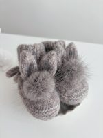 Angora Bunny Booties – Baby Alpaca, Genuine Fur Pom Poms, 0-3 Months - Image 6
