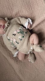 Baby Girl Alpaca Romper Set – Beige Knit Outfit with Bonnet & Booties - Image 2