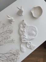 Hand Knit Merino Baby Bonnet - White Leaf Design - Image 4