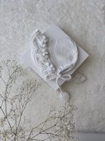 Hand Knit Merino Baby Bonnet - White Leaf Design - Image 2