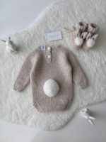 Alpaca Knit Bunny Outfit – Beige Romper & Booties, 0-3 Months - Image 5