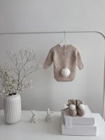 Alpaca Knit Bunny Outfit – Beige Romper & Booties, 0-3 Months - Image 8