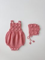 Crochet Baby Romper and Bonnet Set – Coral Cotton Outfit - Image 3