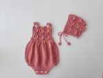 Crochet Baby Romper and Bonnet Set – Coral Cotton Outfit