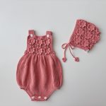 Crochet Baby Romper and Bonnet Set – Coral Cotton Outfit