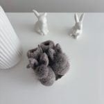 Angora Bunny Booties – Baby Alpaca, Genuine Fur Pom Poms, 0-3 Months
