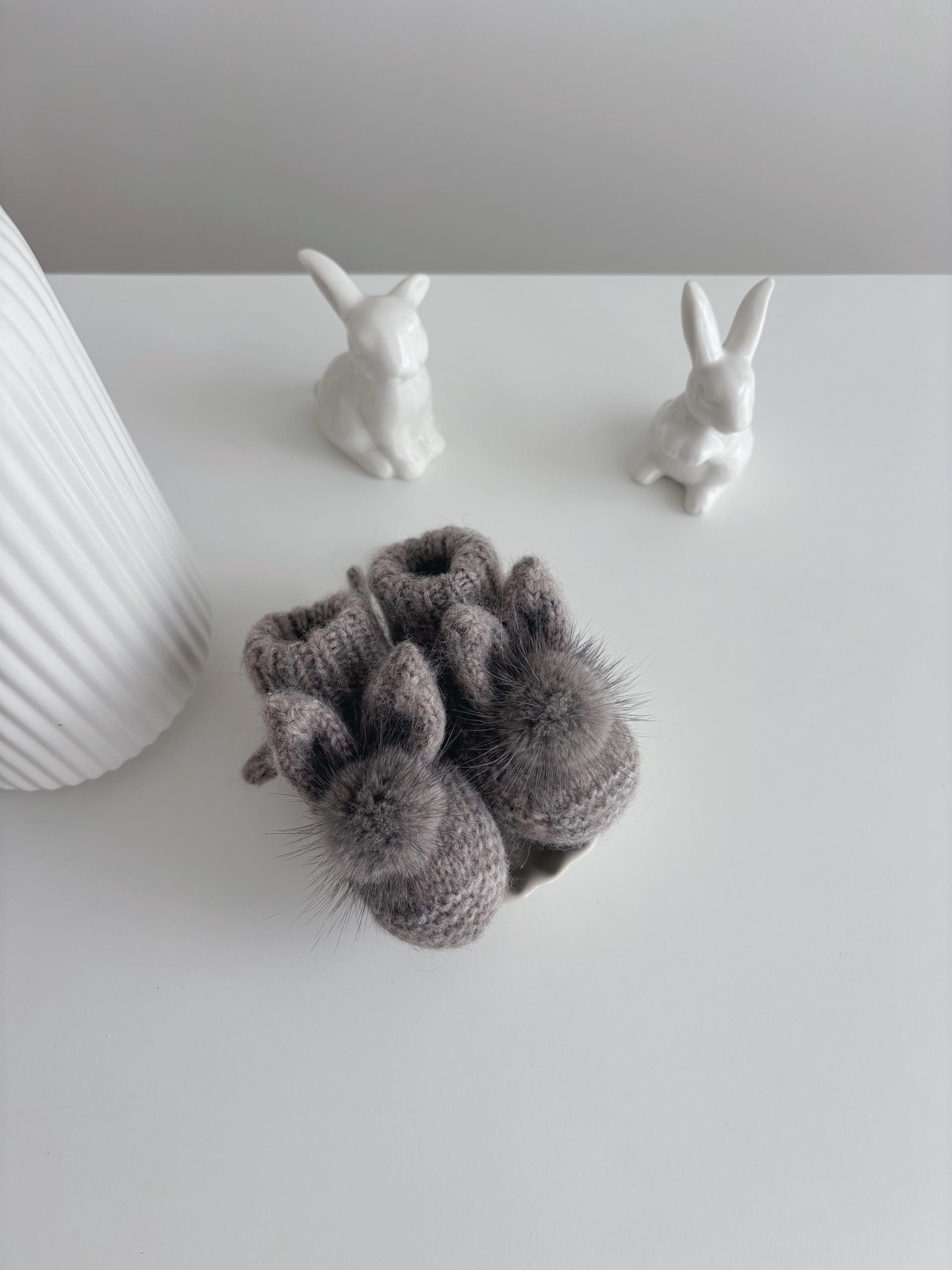 il_fullxfull.6922838555_quol Angora Bunny Booties – Baby Alpaca, Genuine Fur Pom Poms, 0-3 Months - Image 1
