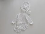 Cotton Baby Romper, Bonnet and Socks Set, Photo Prop - Image 2