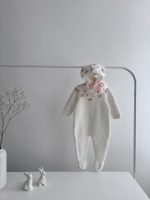 Angora Baby Romper and Bonnet Set – Milky White Outfit - Image 4
