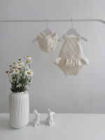 Merino Baby Romper and Bonnet Set – Cream Sleeveless Outfit