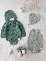 Cotton Knit Baby Romper Set – Green Bonnet - Image 8