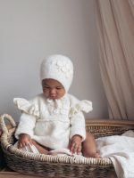 Embroidered Baby Alpaca Romper and Bonnet Set – Cream Knit Outfit - Image 8