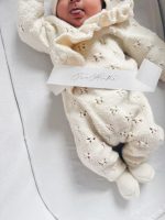 Merino Baby Romper and Bonnet Set - Cream Knit with Ruffles - Image 2