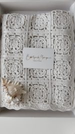 Crochet baby blanket - 100*90 cm - Natural white color - Image 8