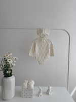 Knitted Baby Romper and Bonnet Set – Cream Cotton, Long Sleeve - Image 2
