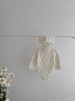 Knitted Baby Romper and Bonnet Set – Cream Cotton, Long Sleeve - Image 3