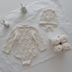 Knitted Baby Romper and Bonnet Set – Cream Cotton, Long Sleeve