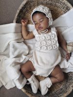 Merino Baby Romper Set – Cream Knit Bonnet & Booties - Image 3