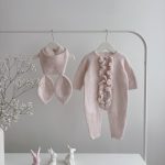 Knit Baby Romper and Bunny Bonnet Set – Pale Pink Merino Mohair