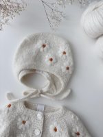 Embroidered Baby Cardigan and Bonnet Set – Cream Alpaca Knit - Image 4