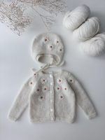 Embroidered Baby Cardigan and Bonnet Set – Cream Alpaca Knit - Image 5