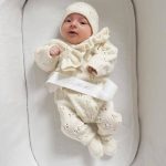 Merino Baby Romper and Bonnet Set - Cream Ruffle Outfit