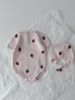 Baby Girl Romper and Bonnet Set – Strawberry Embroidery, Cotton Knit - Image 6