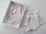 Hand Knitted Merino Baby Romper and Bonnet Set - Pale Pink (0-3 Months) - Image 3