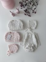 Hand Knitted Merino Baby Romper and Bonnet Set - Pale Pink (0-3 Months) - Image 8