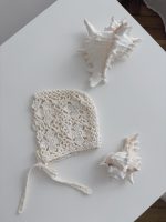 Hand Crochet Cream Merino Baby Bonnet – Flower Design (0-3 Months)