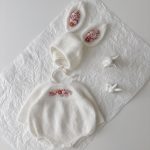 Angora Baby Romper and Bunny Bonnet Set - Embroidered Photo Props
