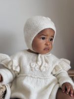 Embroidered Baby Alpaca Romper and Bonnet Set – Cream Knit Outfit - Image 2