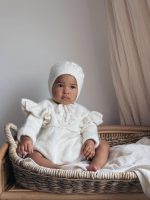 Embroidered Baby Alpaca Romper and Bonnet Set – Cream Knit Outfit - Image 6