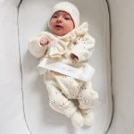 Merino Baby Romper and Bonnet Set - Cream Knit with Ruffles