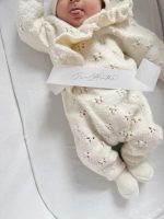 Merino Baby Romper and Bonnet Set - Cream Knit with Ruffles - Image 5