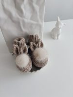 Cotton Baby Romper Set – Camel Knit Bonnet & Booties, Mink Pom Poms - Image 6