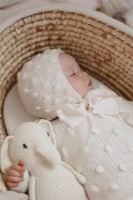 Long sleeve popcorn romper and bonnet with fabric ties - Set of 2 - Photography props - Image 5