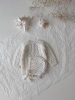 Hand-Knitted Merino Wool Baby Romper and Bonnet Set - Image 4