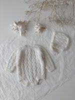 Hand-Knitted Merino Wool Baby Romper and Bonnet Set - Image 3