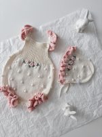 Baby Girl Cotton Romper and Bonnet Set – Roses Embroidery - Image 2