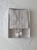 Hand Knitted Merino Baby Blanket – Beige, Geometric Design (100x90 cm) - Image 6