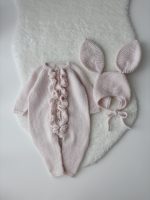 Knit Baby Romper and Bunny Bonnet Set – Pale Pink Merino Mohair - Image 3
