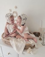 Hand Crochet Baby Bonnet – Cream Flower, Merino Wool