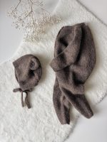 Baby Alpaca Knit Bear Bonnet & Romper Set – Brown - Image 4