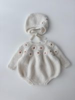 Alpaca Baby Romper and Bonnet Set – Floral Embroidery, Photo Prop - Image 2