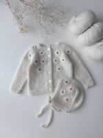 Embroidered Baby Cardigan and Bonnet Set – Cream Alpaca Knit