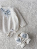 Angora romper and booties  - Set of 2 - Long sleeve romper - Baby girl props - Photo props - Baby boy - Baby photo - Embroidery - White - Image 4