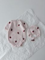 Baby Girl Romper and Bonnet Set – Strawberry Embroidery, Cotton Knit