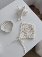 Hand Crochet Cream Merino Baby Bonnet – Flower Design (0-3 Months) - Image 4