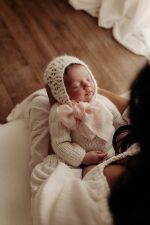 Baby Girl Photo Prop Set – Alpaca Romper and Bonnet - Image 2